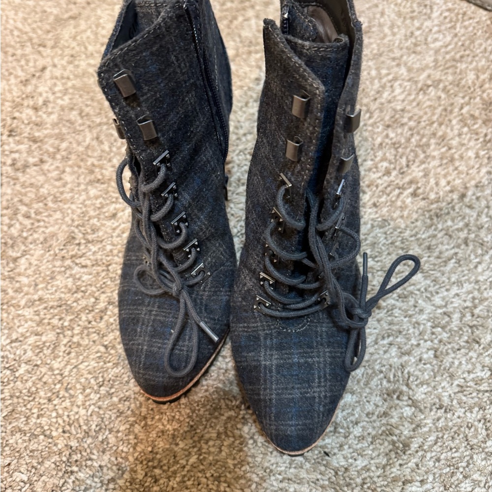 Gianni Bini Navy Plaid Lace-Up Boots